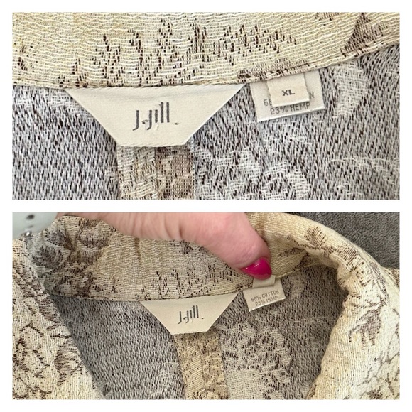 J JILL XL VTG Jacquard Hemp Cotton Button Front Collared Jacket • Ivory Beige - Picture 11 of 12